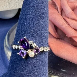 NEW! Adjustable Amethyst, Pearl, & Zircon Ring.